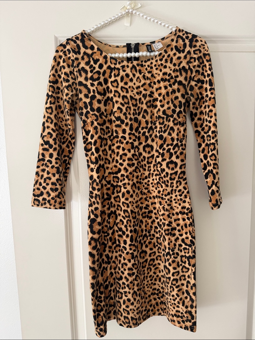 H&M Leopard Print Long Sleeve Bodycon Dress - Black and Tan